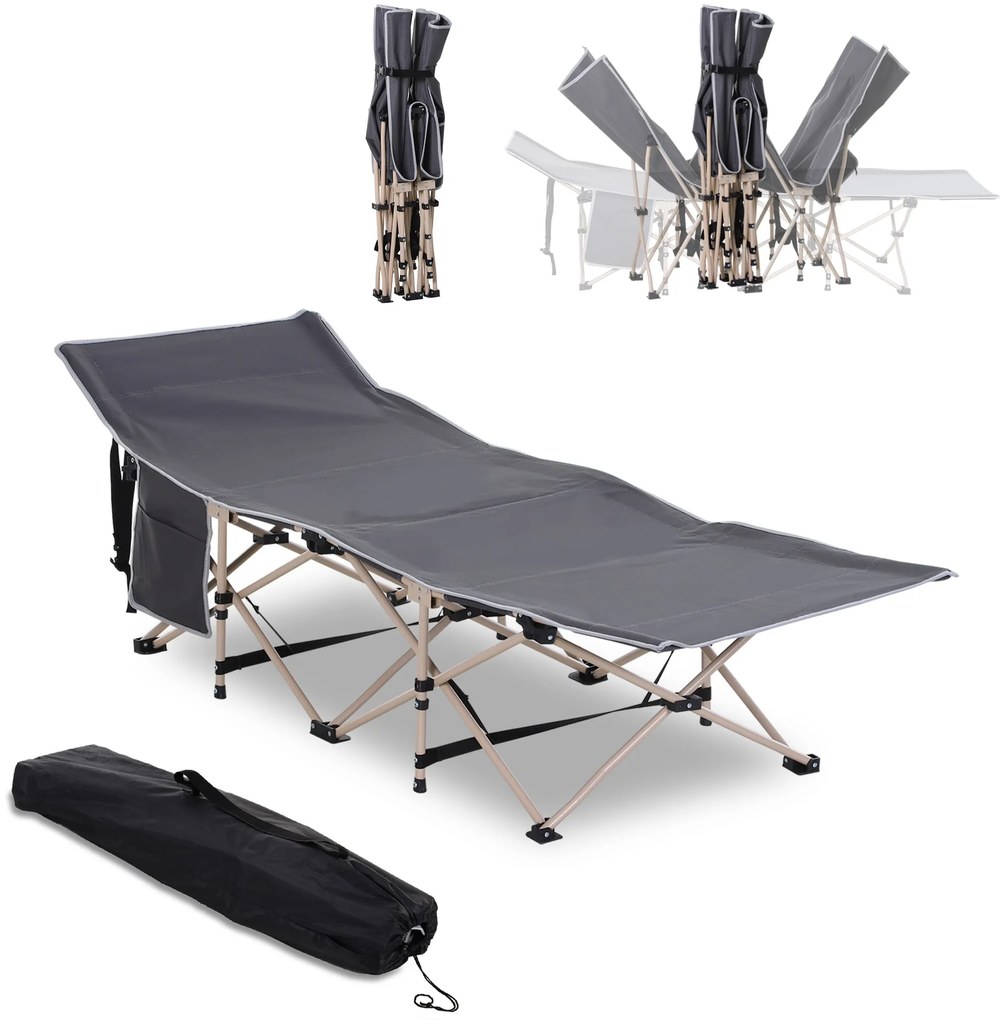 Outsunny Στρατιωτικό κρεβάτι, κρεβάτι κάμπινγκ, πτυσσόμενο, ανθεκτικό στις καιρικές συνθήκες, με τσάντα μεταφοράς, 190 x 68 x 52 cm, Γκρι