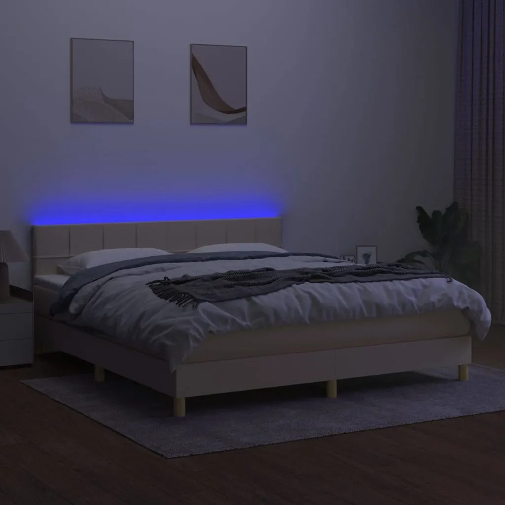 ΚΡΕΒΑΤΙ BOXSPRING ΜΕ ΣΤΡΩΜΑ &amp; LED ΚΡΕΜ 160X200 ΕΚ. ΥΦΑΣΜΑΤΙΝΟ 3133730