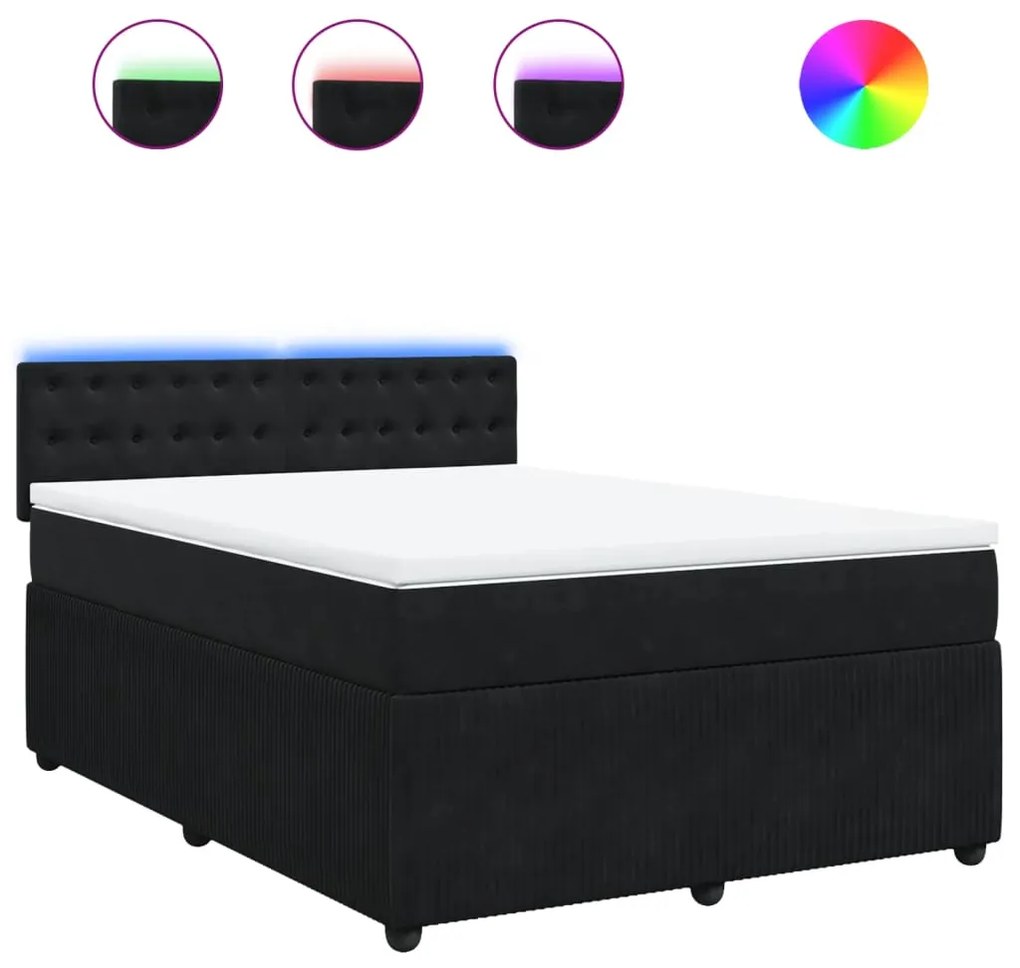 vidaXL Κρεβάτι Boxspring με Στρώμα Μαύρο 160x200 εκ. Βελούδινο