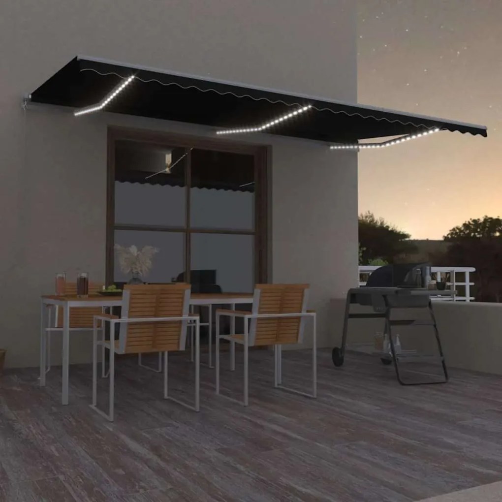 vidaXL Τέντα Συρόμενη Χειροκίνητη με LED Ανθρακί 600 x 300 εκ.