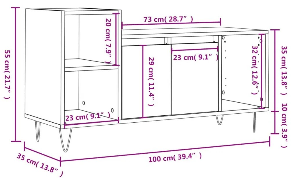 Έπιπλο Τηλεόρασης Γκρι Σκυρ. 100x35x55 εκ. Επεξ. Ξύλο - Γκρι