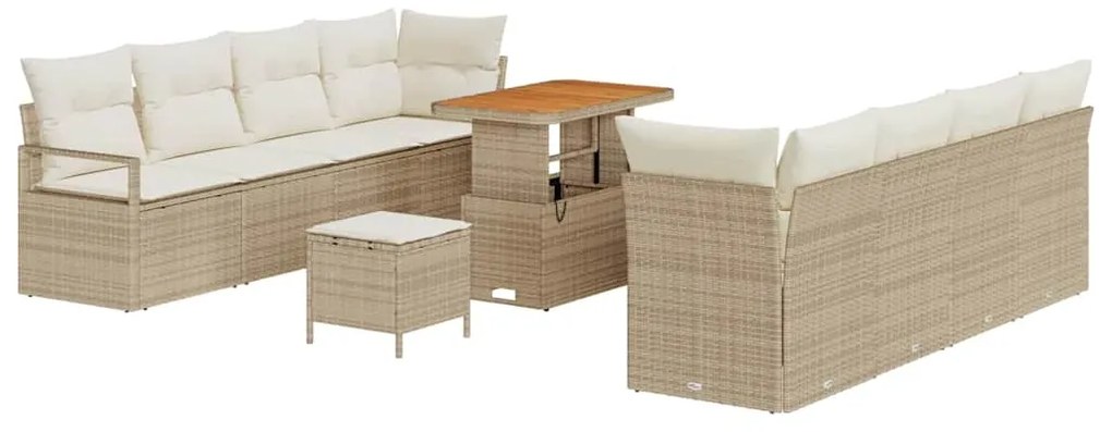 vidaXL Σετ Καναπέ Κήπου με μαξιλάρι 11 pcs Μπεζ Πολυ ράταν
