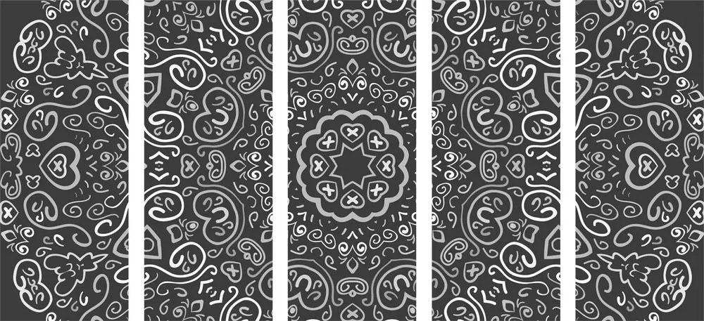 Εικόνα 5 μερών Mandala of love σε ασπρόμαυρο - 100x50