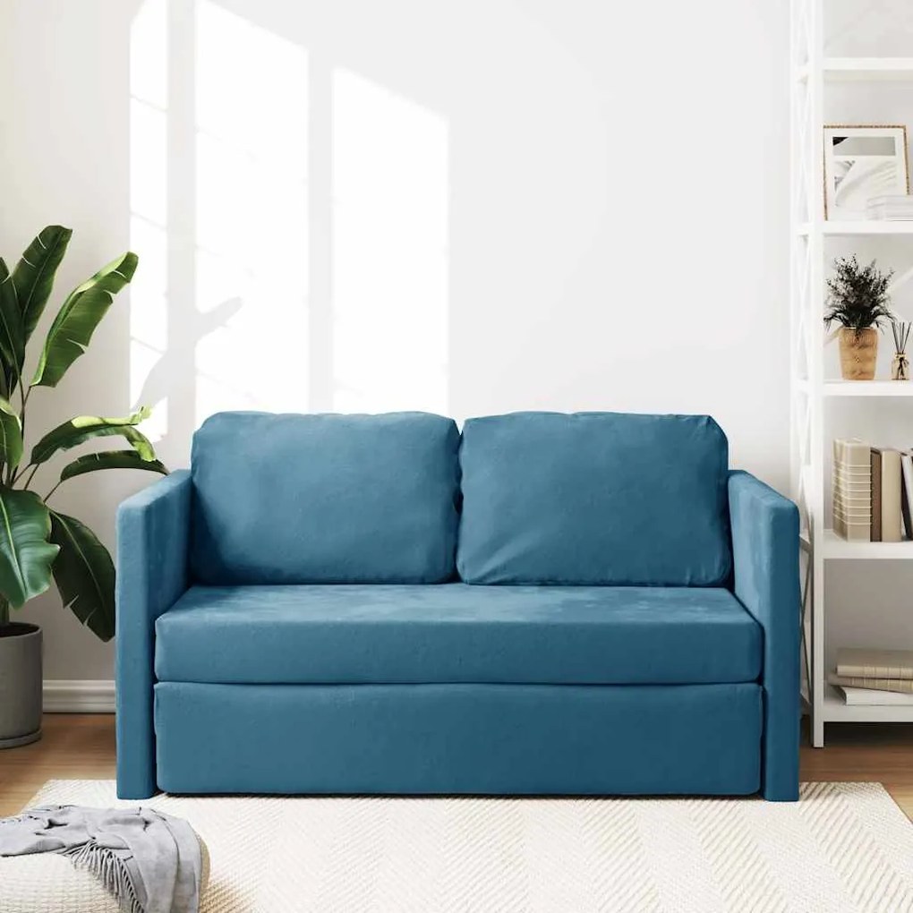 vidaXL Καναπές-Κρεβάτι Δαπέδου 2 σε 1 Μπλε 122x204x55 εκ. Βελούδινος