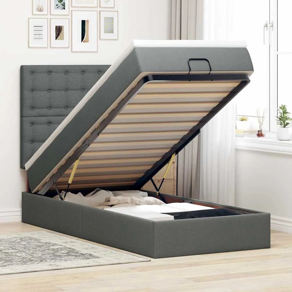 vidaXL Οθωμανικό κρεβάτι με στρώμα &amp; LEDs Σκούρο γκρι 80x200cm ύφασμα