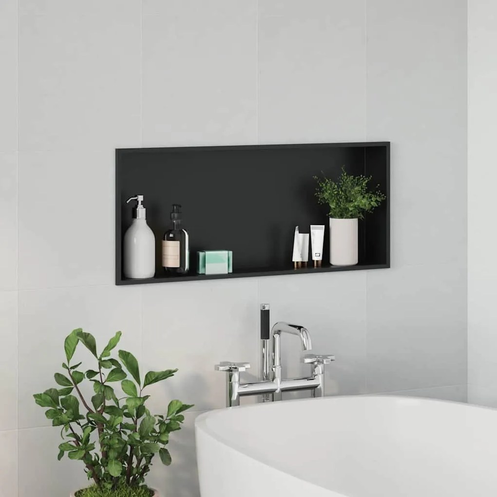 vidaXL Νίτσα Μπάνιου Μαύρο 75 x 30 x 9.5 εκ. Ανοξείδωτο ατσάλι