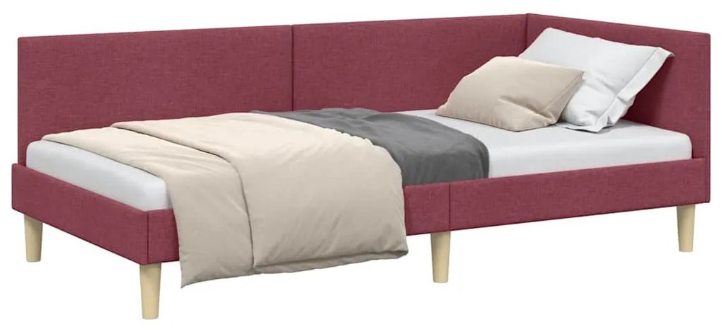 vidaXL Κρεβάτι Γωνίας Κόκκινο 90 εκ x 200 εκ Ύφασμα και Κόντρα Πλακέ