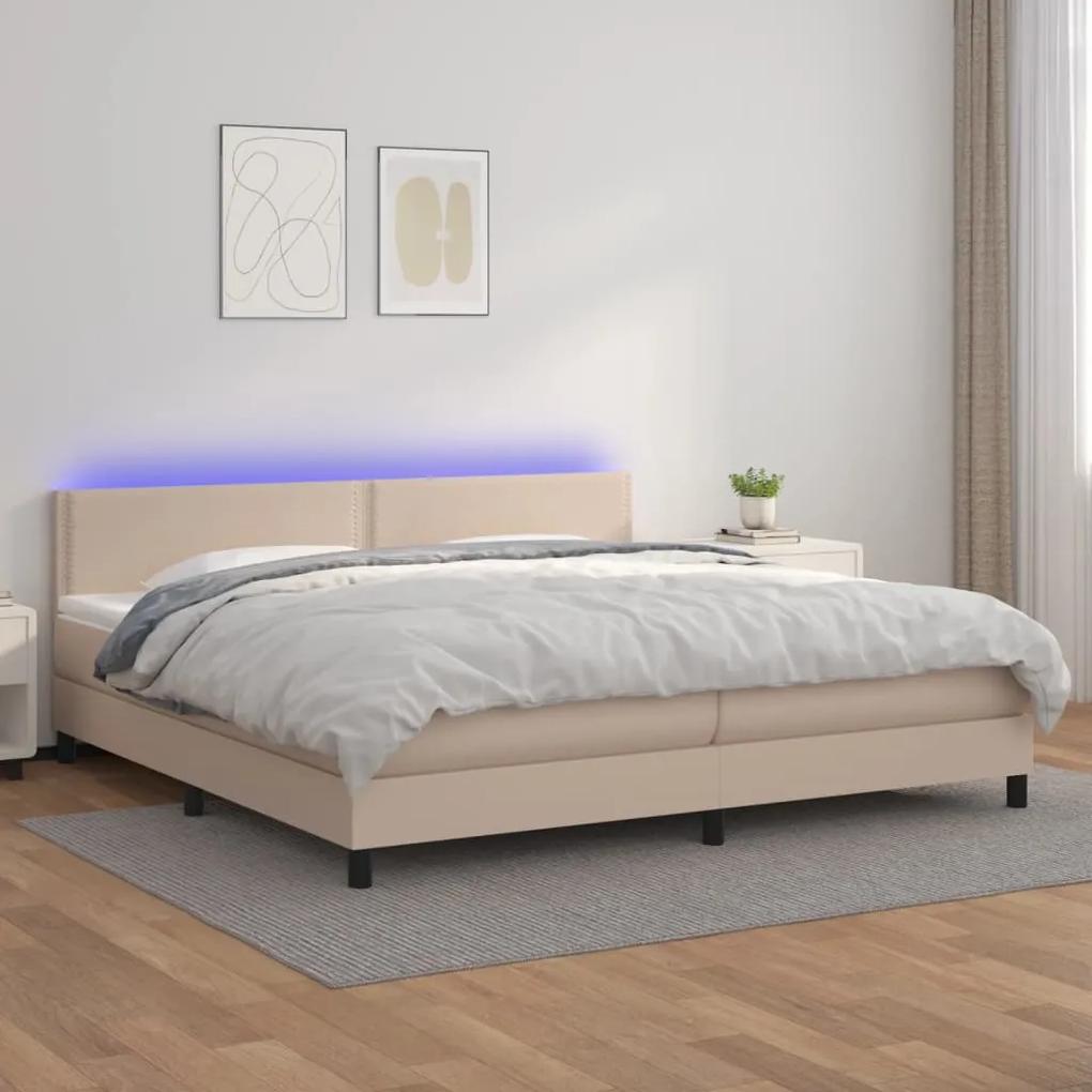 vidaXL Κρεβάτι Boxspring Στρώμα&LED Καπουτσίνο 200x200 εκ. Συνθ. Δέρμα