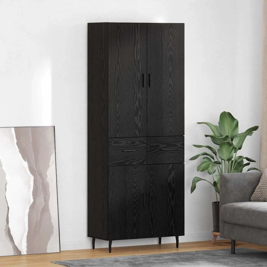 Highboard Μαύρη δρυς 69,5 x 34 x 180 εκ. Σύνθετο Ξύλο και Γυαλί