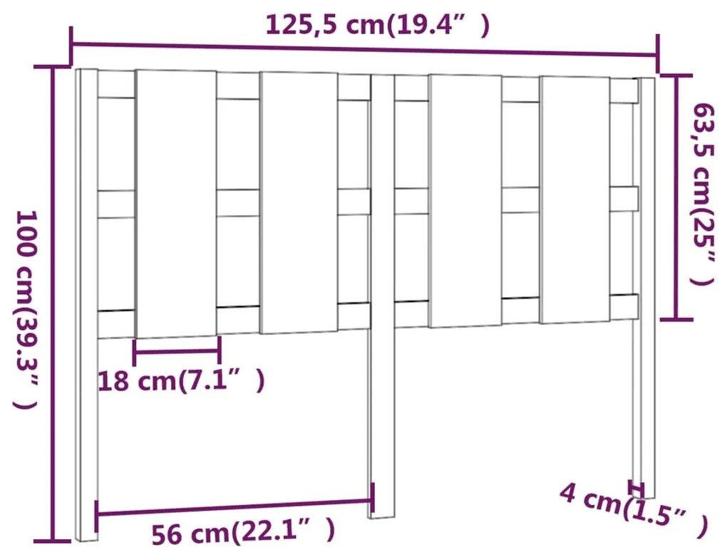 vidaXL Κεφαλάρι Κρεβατιού Μελί 125,5 x 4 x 100 εκ. Μασίφ Ξύλο Πεύκου