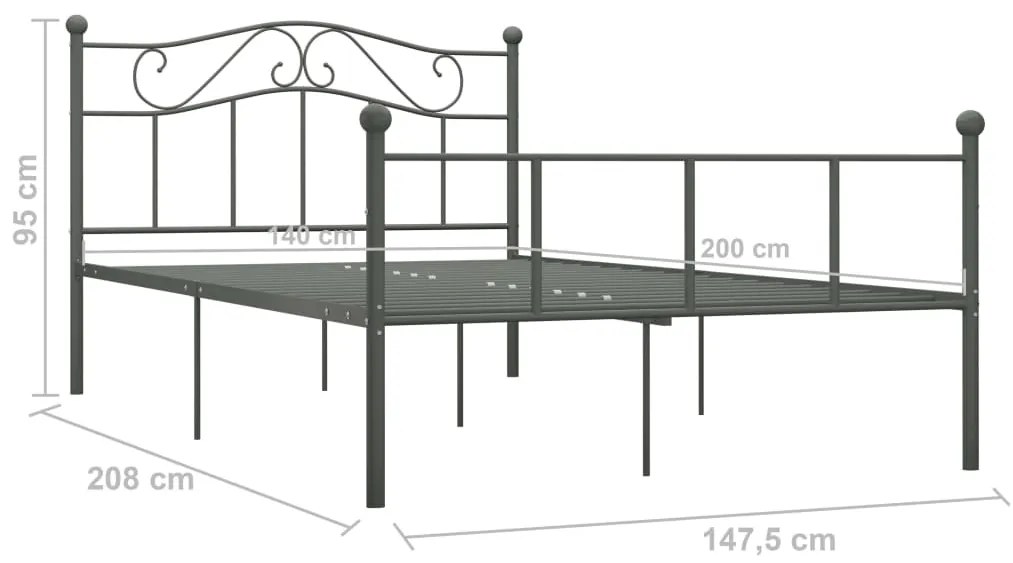 vidaXL Πλαίσιο Κρεβατιού Γκρι 140 x 200 εκ. Μεταλλικό