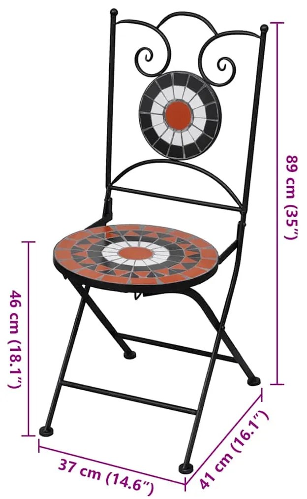 vidaXL Καρέκλες Bistro Πτυσσόμενες 2 τεμ. Τερακότα / Λευκό Κεραμικές