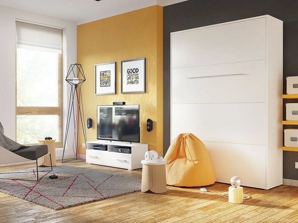 Κρεβάτι - ντουλάπα Concept Pro Lenart AH109 Άσπρο, Μονόκλινο, Άσπρο, 90x200, Πλαστικοποιημένη μοριοσανίδα, Τάβλες για Κρεβάτι, 105x237x217cm