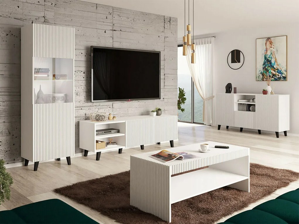 Τραπέζι Tv Charlotte H102, Μαύρο, Άσπρο, Ο αριθμός των θυρών: 2, 150x52x40cm, 36 kg | Epipla1.gr