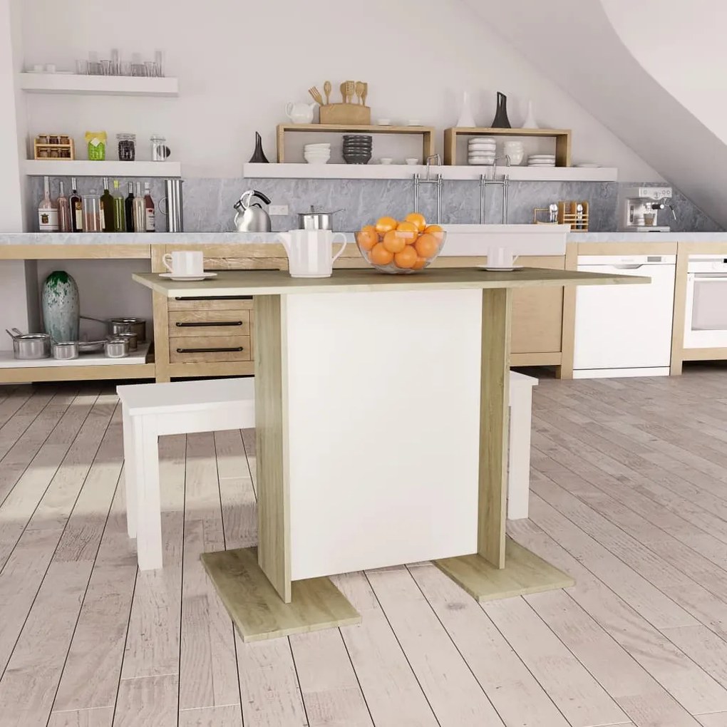 vidaXL Τραπεζαρία Λευκή / Sonoma Δρυς 110x60x75 εκ. από Μοριοσανίδα
