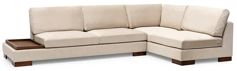 Γωνιακός καναπές PWF-0506 αριστερή γωνία με πουφ ύφασμα μπεζ-καρυδί 313x193x80εκ Υλικό: FABRIC - WOOD 071-001154