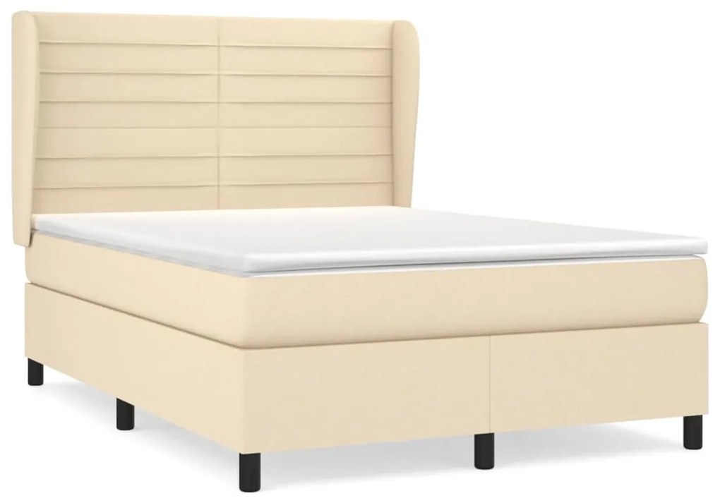 vidaXL Κρεβάτι Boxspring με Στρώμα Κρεμ 140x190 εκ. Υφασμάτινο