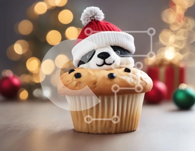 Intra Συλλεκτικό Ξύλινο Παζλ Plywood  4mm - Χαριτωμένο Panda Cupcake με Χριστουγεννιάτικα στολίδια Σε Ξύλινο Κουτί - Διαστάσεις: 10x10 cm – 25 κομμάτια