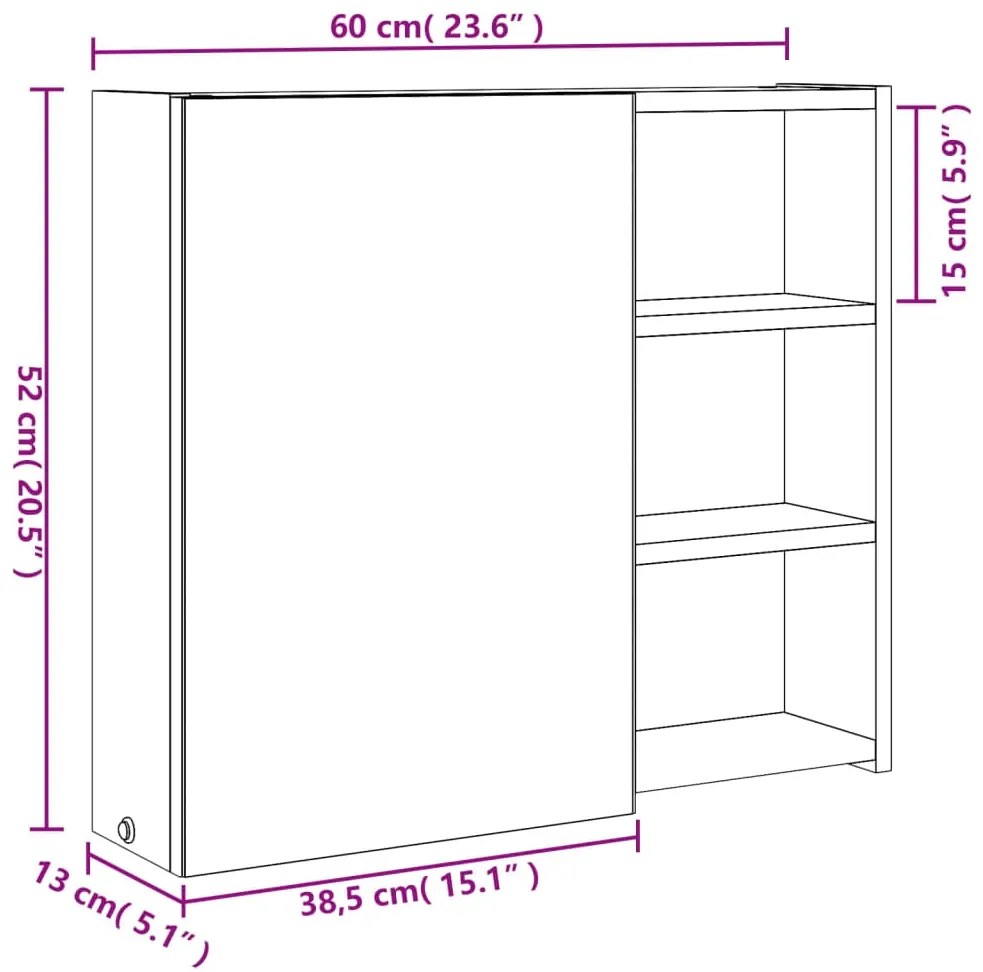 Καθρέφτης Μπάνιου με Ντουλάπι &amp; LED Μαύρο 60 x 13 x 52 εκ. - Μαύρο