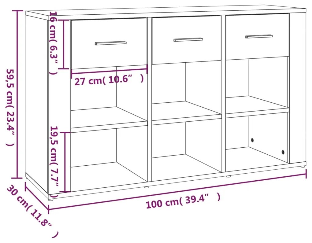 Ντουλάπι Γκρι Sonoma 100x30x59,5 εκ. από Επεξεργασμένο Ξύλο - Γκρι