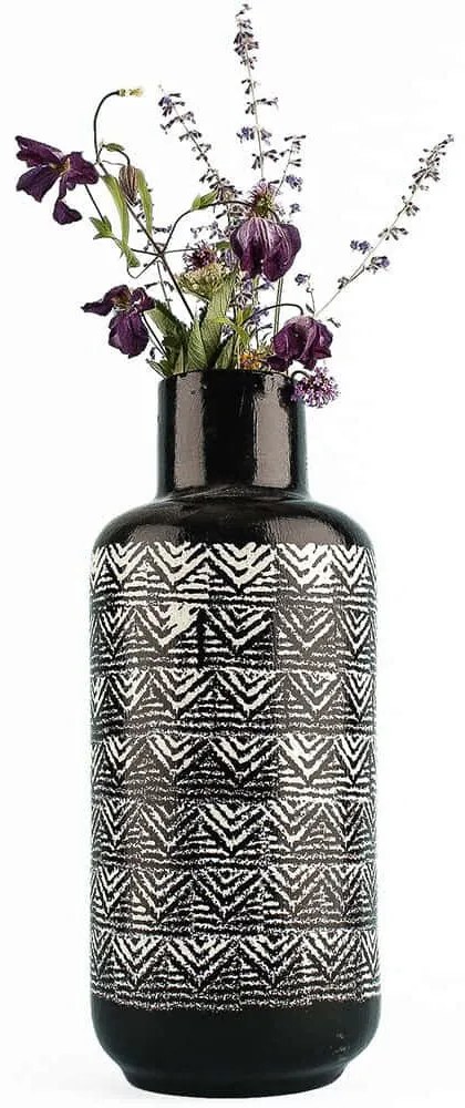 Βάζο 697ELD1210 Φ13,5x33,5cm Black-White Aberto Design Ceramic
