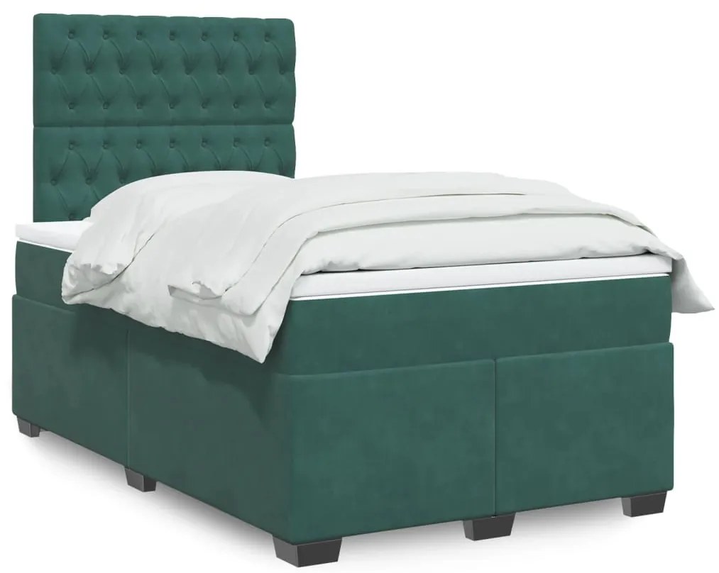 vidaXL Κρεβάτι Boxspring με Στρώμα Σκούρο Πράσινο 120x190εκ. Βελούδινο