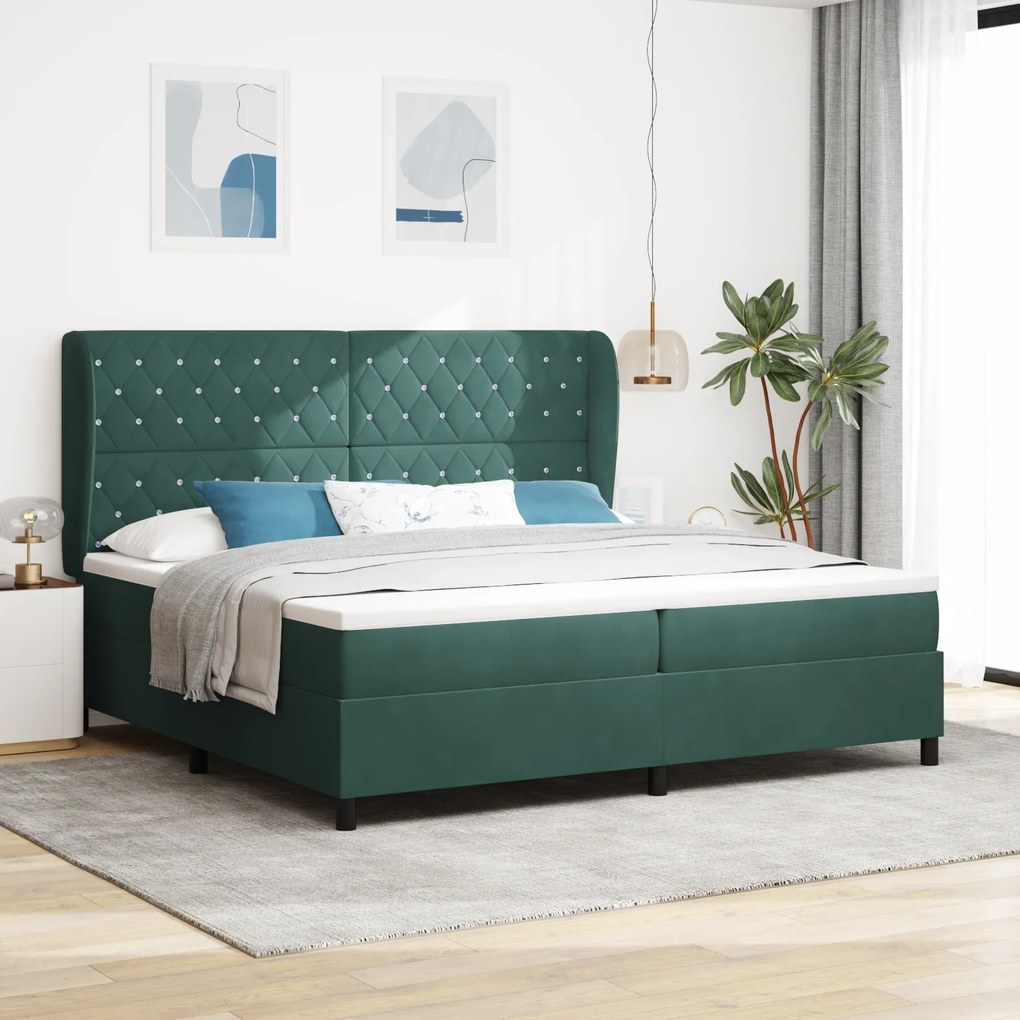 vidaXL κρεβάτι box spring με στρώμα σκούρο πράσινο 200x200 εκ. βελούδινο