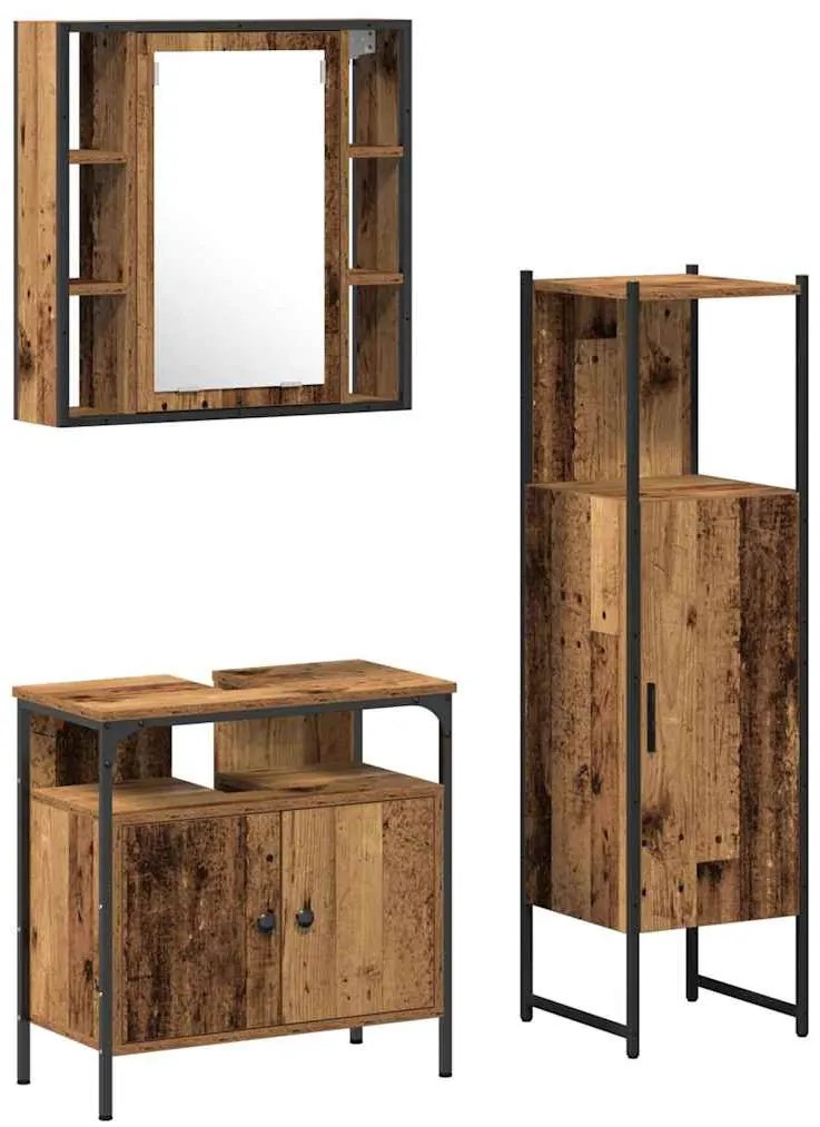 vidaXL Σετ Επίπλων Μπάνιου με ράφι με πόρτα 3 pcs Καφέ 60 x 30 x 60 cm