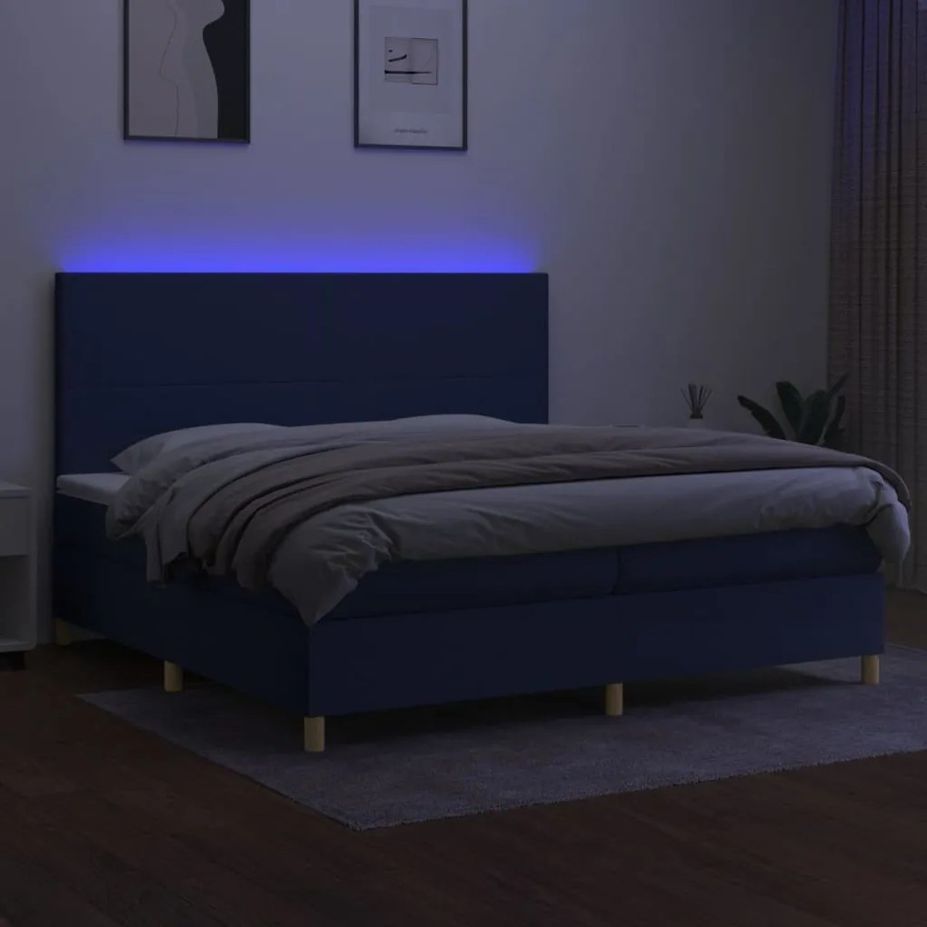 Κρεβάτι Boxspring με Στρώμα &amp; LED Μπλε 200x200 εκ. Υφασμάτινο - Μπλε