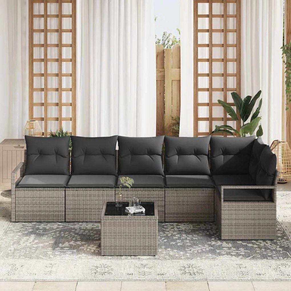 vidaXL Σετ Καναπέ Κήπου 7 pcs Ανοιχτό γκρι Πολυ rattan, βαμμένο ατσάλι