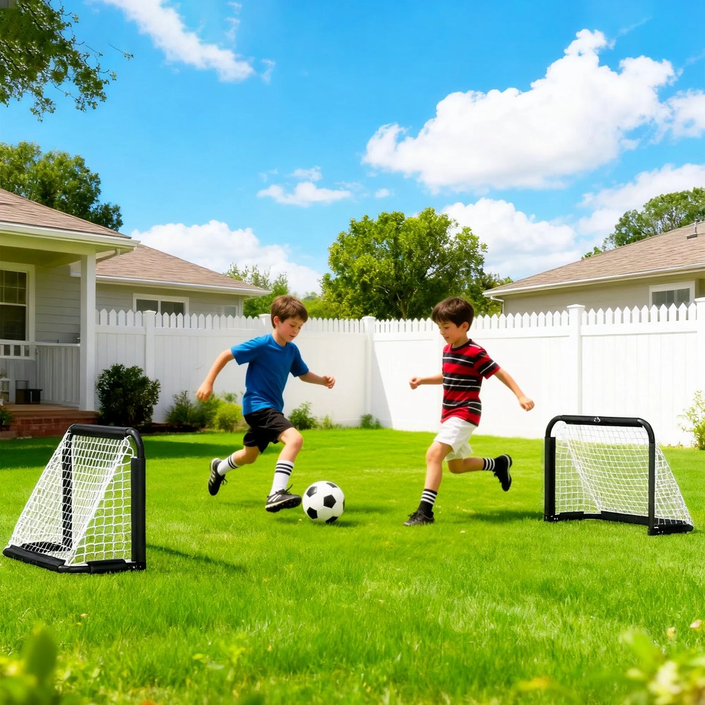 Σετ Τερμάτων Ποδοσφαίρου HOMCOM, 2 αναδιπλούμενα μίνι τέρματα, μεταλλικό πλαίσιο, συμπεριλαμβανομένων εργαλείων, 90 x 36 x 60 εκ., Μαύρο