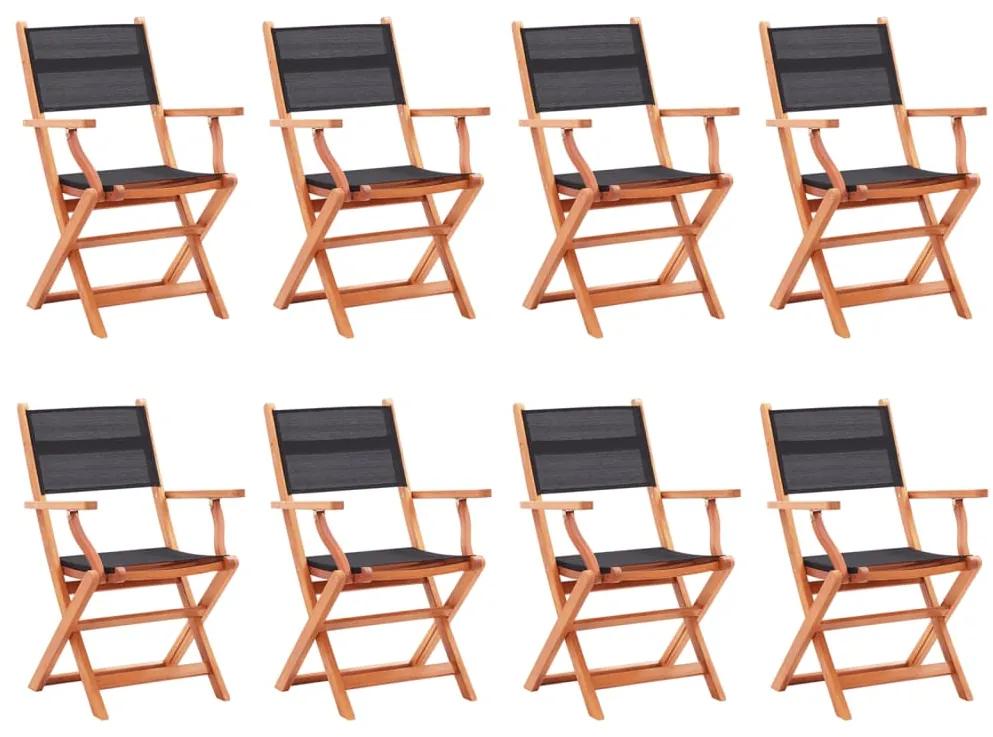 vidaXL Καρέκλες Πτυσσόμενες 8τεμ. Μαύρες Μασίφ Ξύλο Ευκαλ./Τεξτιλίνη