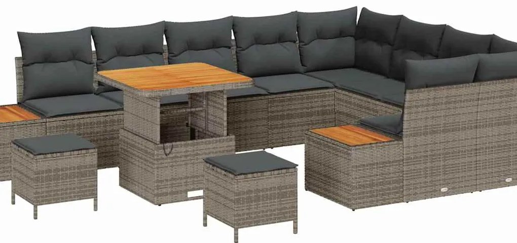 vidaXL Σετ Καναπέ Κήπου με μαξιλάρι 12 pcs Γκρι Πολυ ράταν