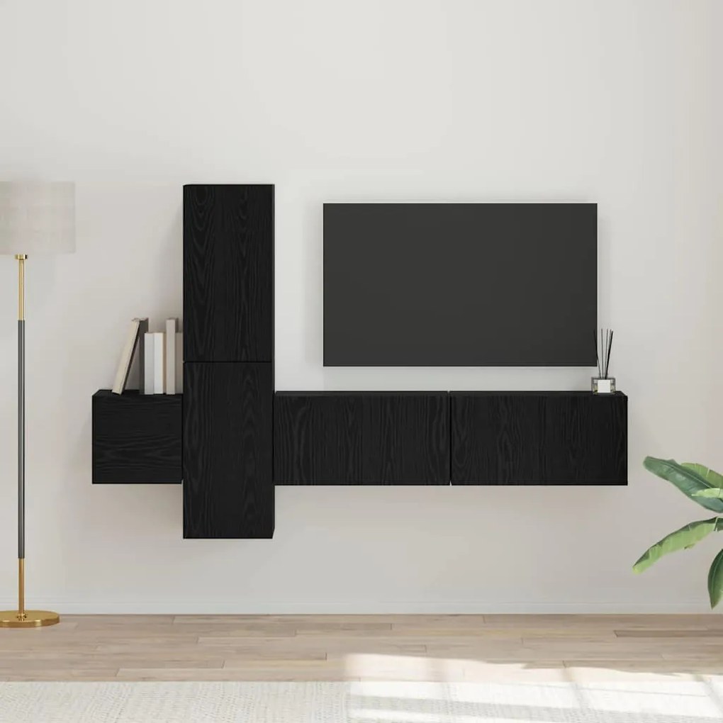 vidaXL Σετ επίπλου τηλεόρασης 5 pcs Μαύρη δρυς Επεξεργασμένο ξύλο
