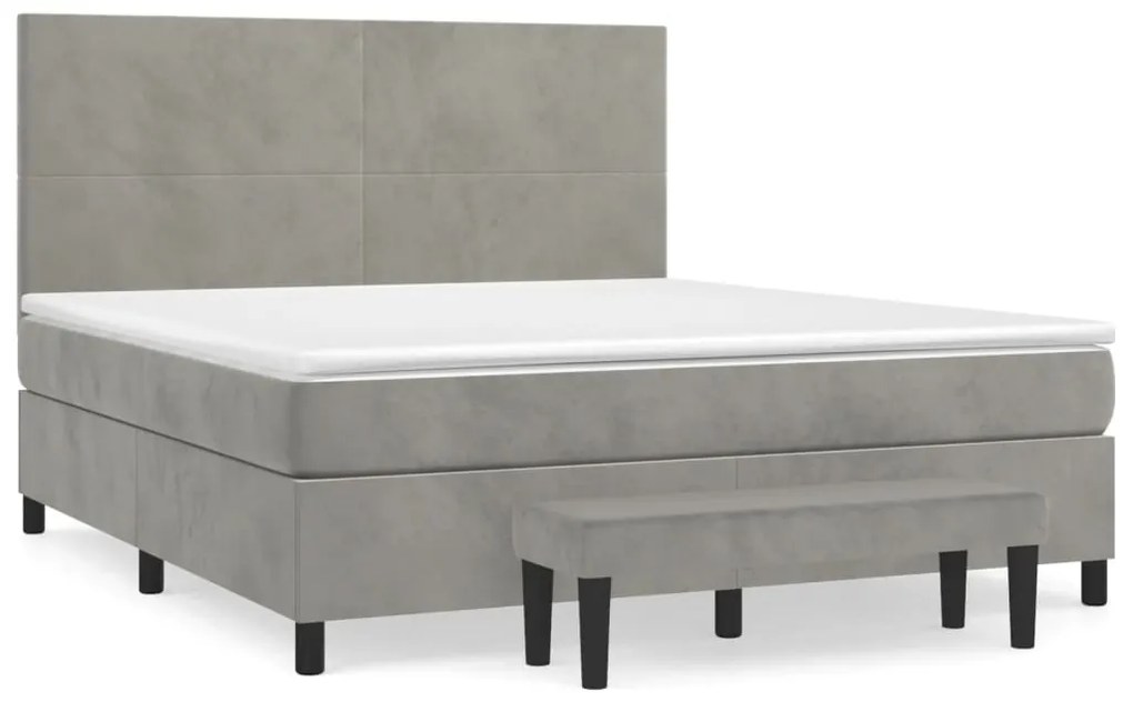 Κρεβάτι Boxspring με Στρώμα Ανοιχτό Γκρι 180x200 εκ. Βελούδινο - Γκρι