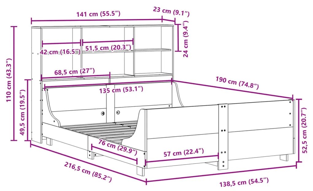 ΚΡΕΒΑΤΙ ΒΙΒΛΙΟΘΗΚΗ ΧΩΡΙΣ ΣΤΡΩΜΑ ΛΕΥΚΟ 135X190 ΕΚ ΜΑΣΙΦ ΠΕΥΚΟ 3323822