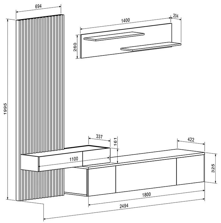 Σύνθετο σαλονιού Litende sonoma-λευκό 249.5x42x199.5εκ 249.5x42x199.5 εκ.