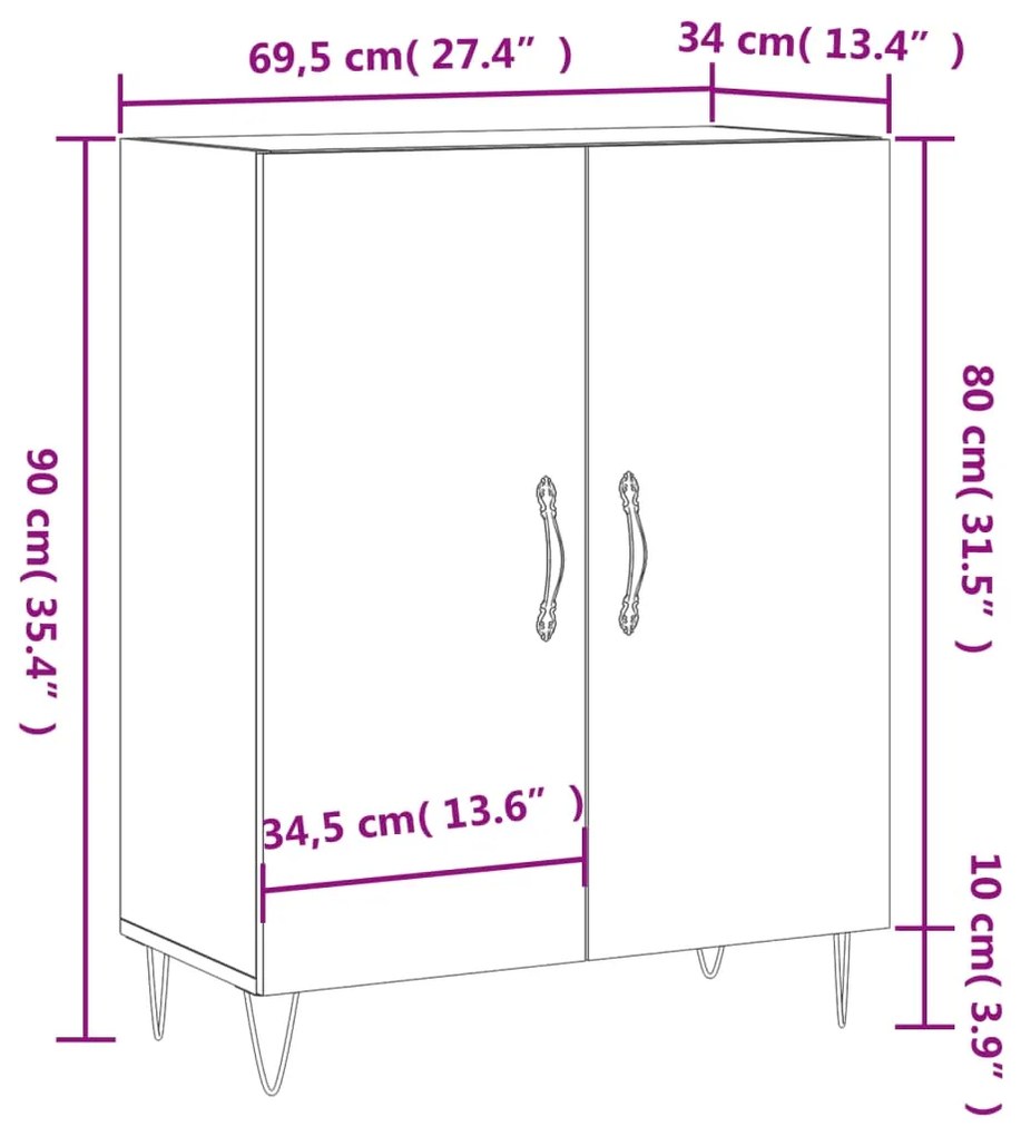 Ντουλάπι Γκρι Sonoma 69,5 x 34 x 90 εκ. από Επεξεργασμένο Ξύλο - Γκρι