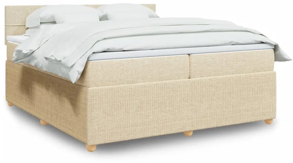 Κρεβάτι Boxspring με Στρώμα Κρεμ 200x200 εκ. Υφασμάτινο