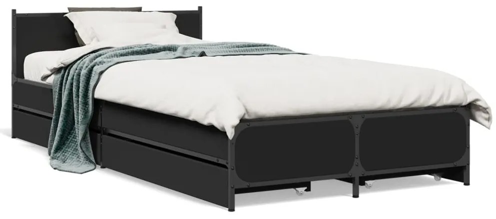 vidaXL Πλαίσιο Κρεβατιού με Συρτάρια Μαύρο 75x190εκ Επεξεργασμένο Ξύλο