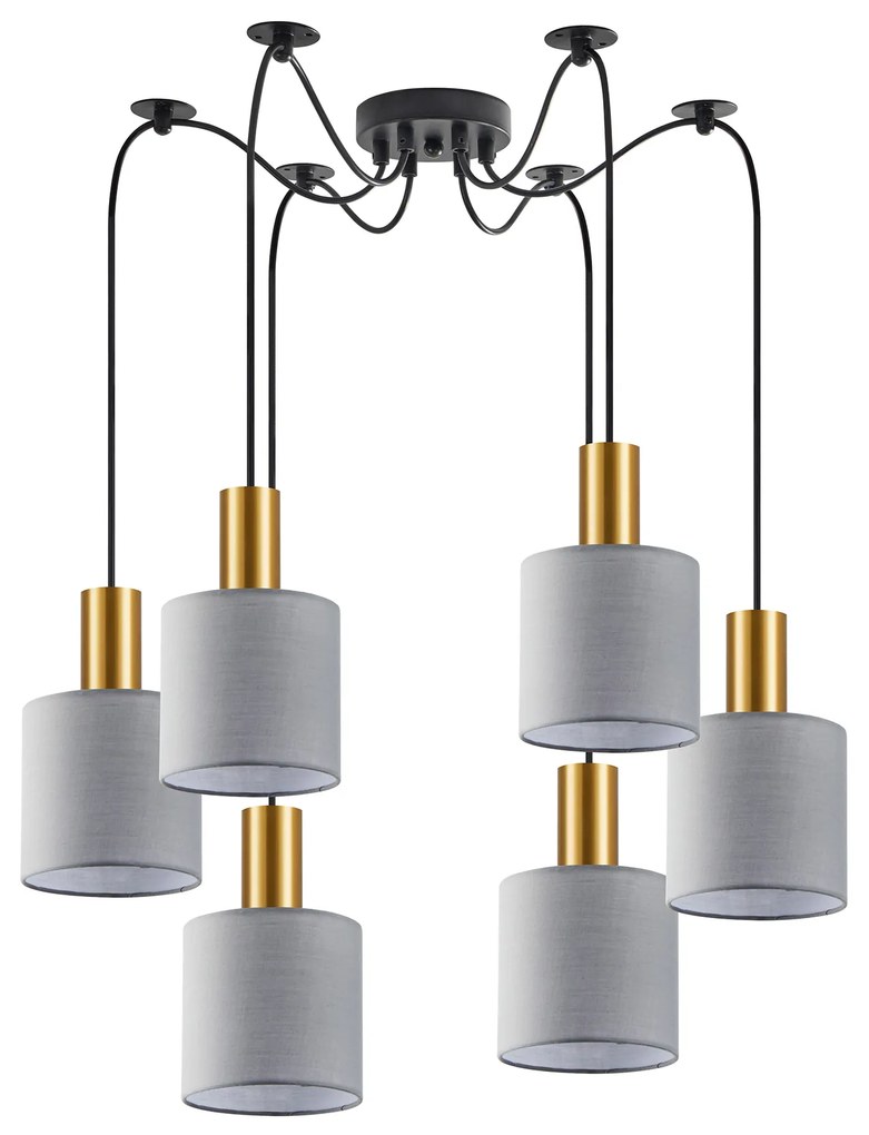 SE21-GM-4-BL6-SH2 ADEPT TUBE Gold Matt Pendant Grey Fabric Shade+ HOMELIGHTING 77-8604