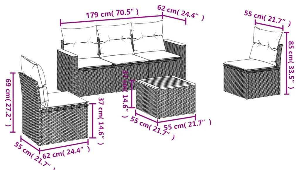 vidaXL Σετ Καναπέ Κήπου 6 τεμ. Μπεζ Συνθετικό Ρατάν με Μαξιλάρια