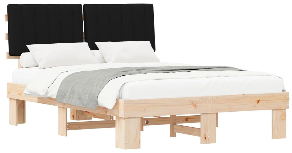 vidaXL Σκελετός Κρεβατιού με Επενδεδυμένο Κεφαλάρι Μαύρο 135 x 190 cm