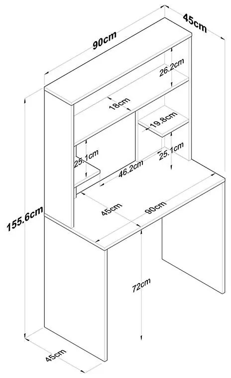 Γραφείο με ραφιέρα Goldie ανθρακί-φυσικό 90x45x155.60εκ 90x45x155.6 εκ.