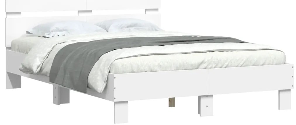 vidaXL Πλαίσιο Κρεβατιού με Κεφαλάρι / LED Λευκό 135 x 190 εκ.