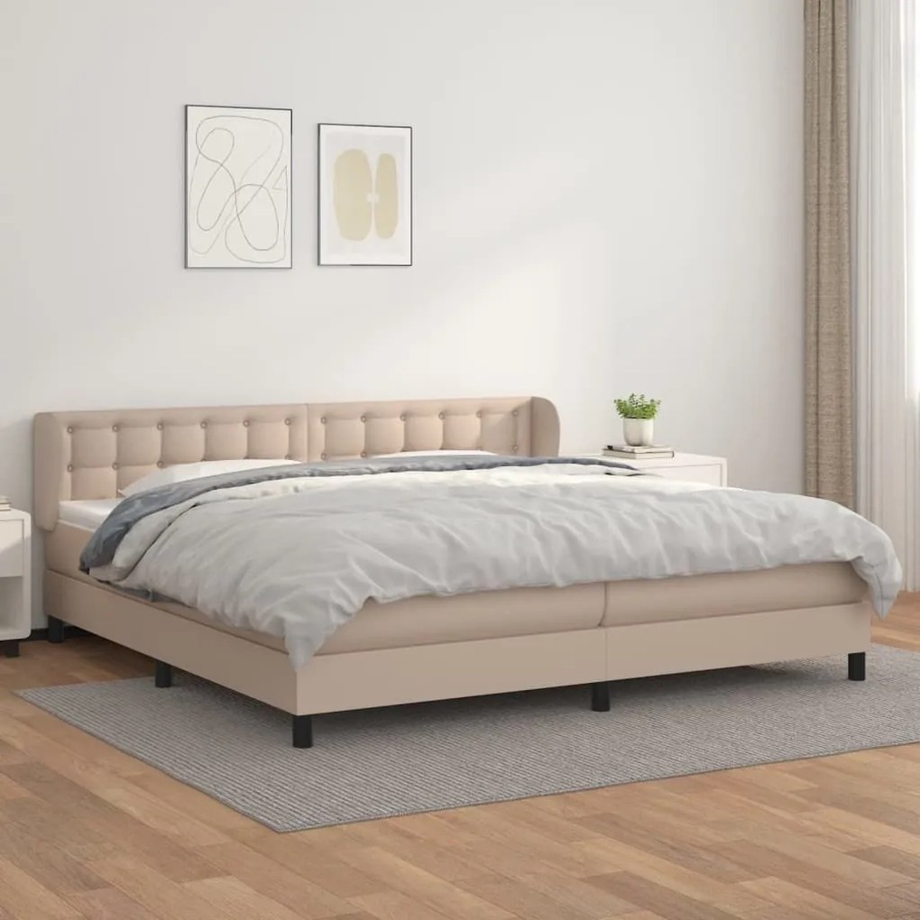 Κρεβάτι Boxspring με Στρώμα Καπουτσίνο 200x200εκ.από Συνθ.Δέρμα - Καφέ