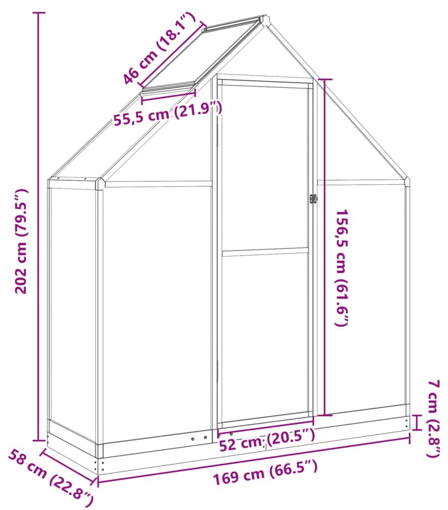 Θερμοκήπιο με Πλαίσιο Βάσης Πράσινο 169x58x202 εκ. Αλουμίνιο - Πράσινο