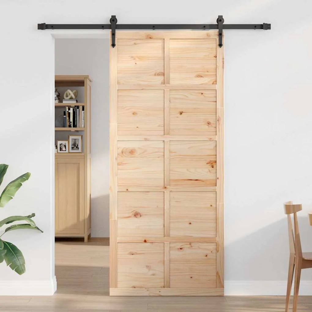 vidaXL Πόρτα αχυρώνα Καφέ 100 x 210 cm Μασίφ ξύλο πεύκου