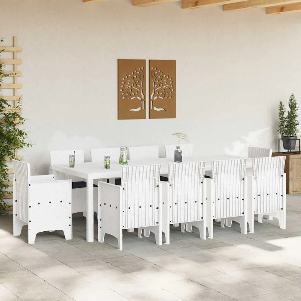 vidaXL Σέτ φαγητού για κήπο 11 pcs Λευκό Rattan Polt