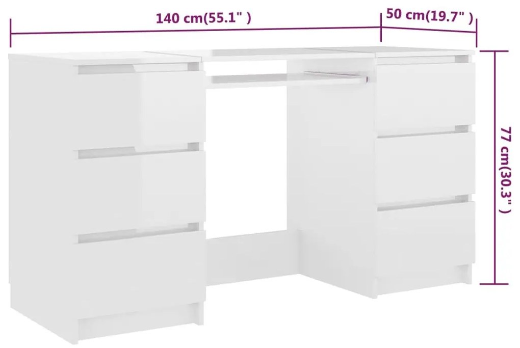 Γραφείο Γυαλιστερό Λευκό 140 x 50 x 77 εκ. από Επεξ. Ξύλο - Λευκό